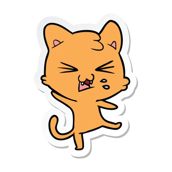 Sticker of a cartoon hissing cat — Stock Vector