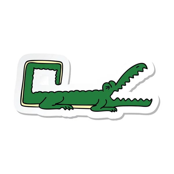 Etiqueta Uma Mão Peculiar Desenhado Desenho Animado Crocodilo — Vetor de Stock