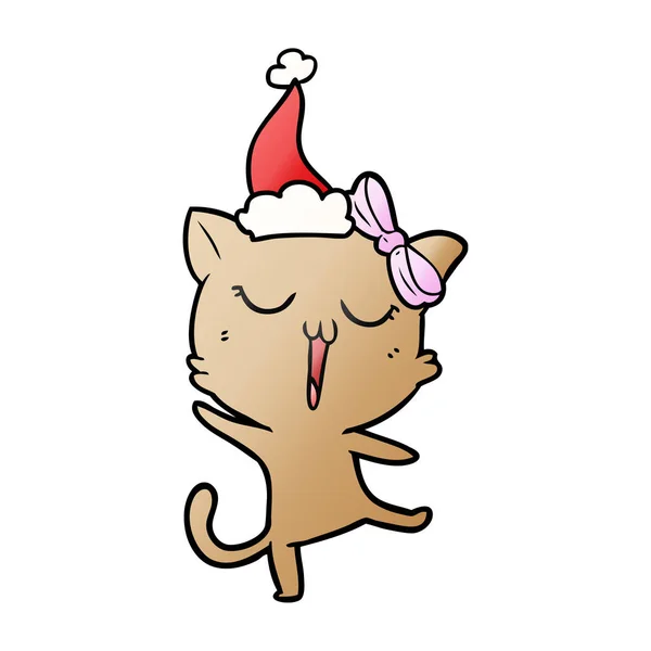 Desenho animado gradiente de um gato usando chapéu de santa —  Vetores de Stock