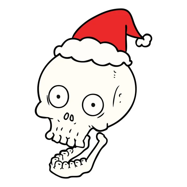 Dessin au trait d'un crâne portant un chapeau de Père Noël — Image vectorielle