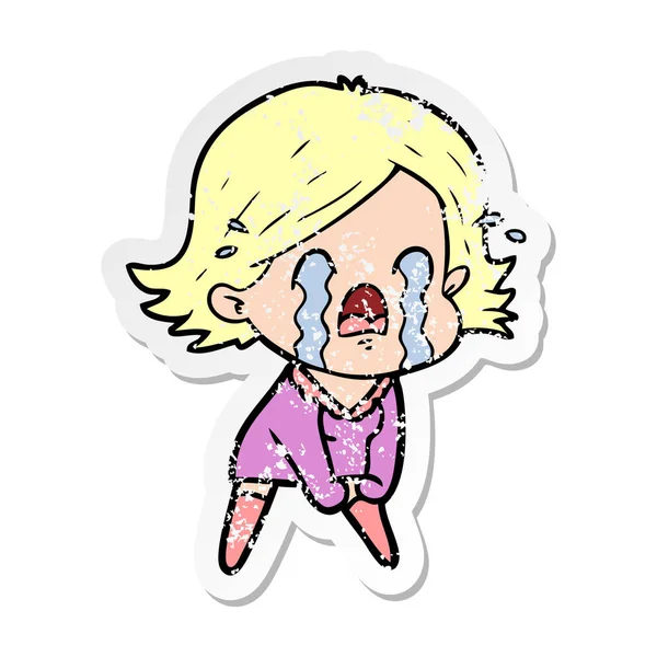 一个卡通女人哭的苦恼的贴纸 — 图库矢量图片