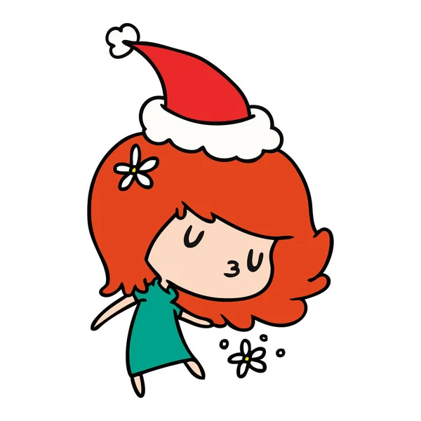 Dessin Animé Noël Dessiné Main Fille Kawaii — Image vectorielle