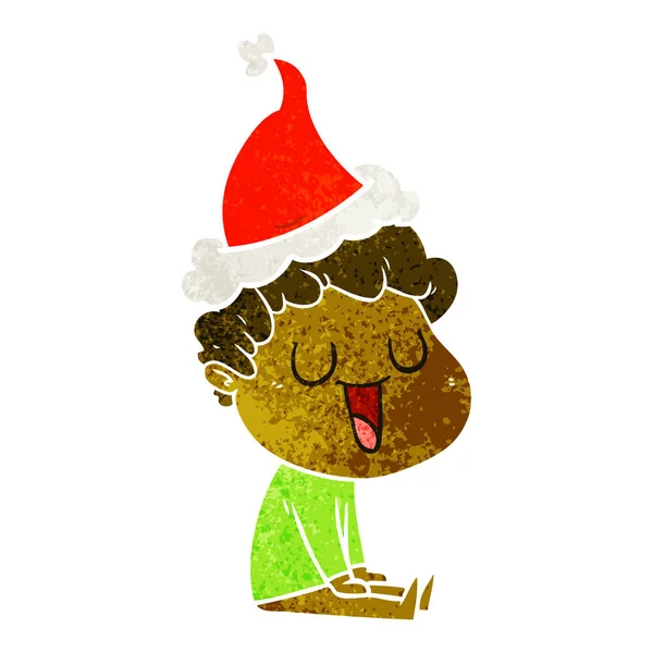 Lachende Retro-Karikatur eines Mannes mit Weihnachtsmütze — Stockvektor