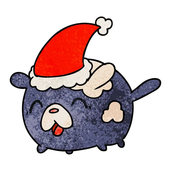 Dessin animé texturé de Noël de chien kawaii — Image vectorielle