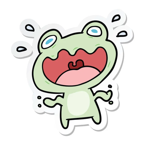 Sticker of a cartoon frog frightened — Stock Vector