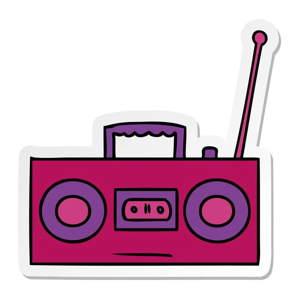 Klistermärke cartoon doodle av ett klistermärke kassettbandspelare — Stock vektor