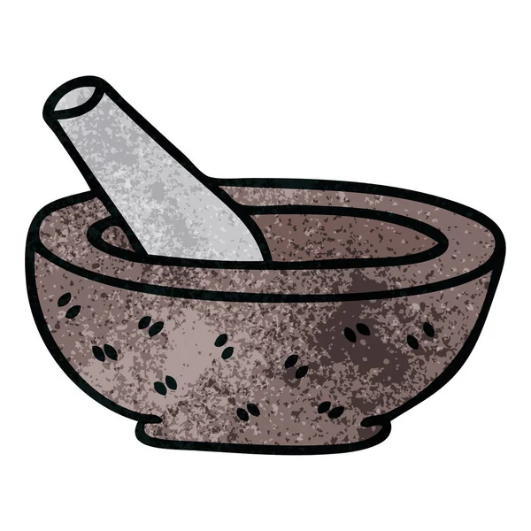 Extravagante mano dibujado pestle dibujos animados y mortero — Vector de stock