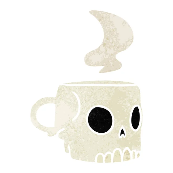 Retro cartoon doodle of a skull mug — Stock Vector