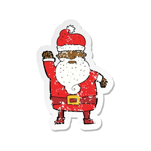 Ретро стресова наклейка мультфільму сердитий Санта Клаус — стоковий вектор