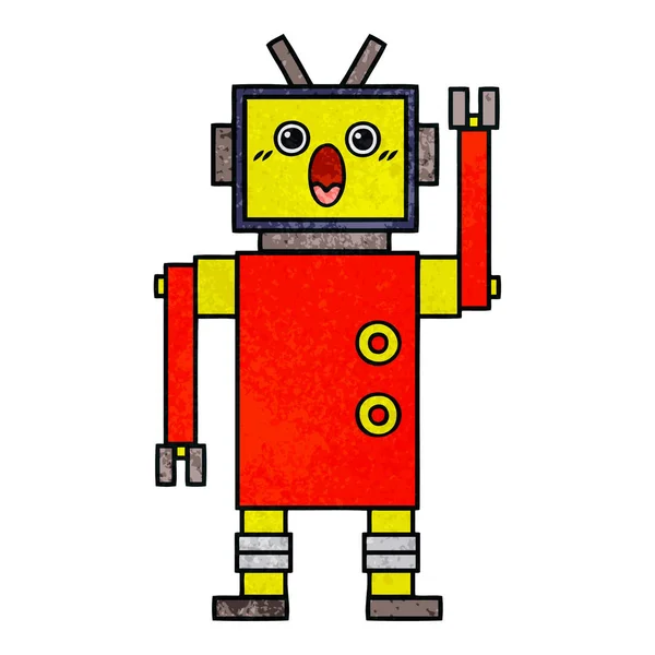 Retro grunge konsistens tecknad robot — Stock vektor