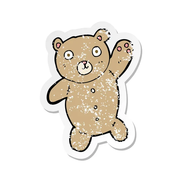 Autocollant en détresse rétro d'un ours en peluche mignon dessin animé — Image vectorielle