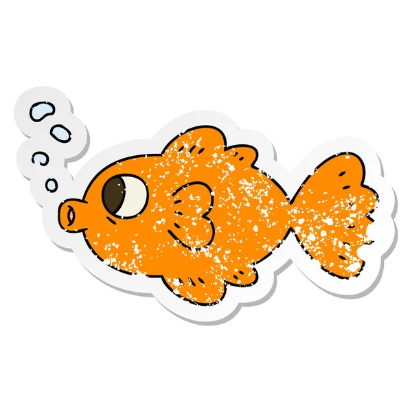Adesivo Angosciato Pesce Cartone Animato Disegnato Mano Eccentrico — Vettoriale Stock