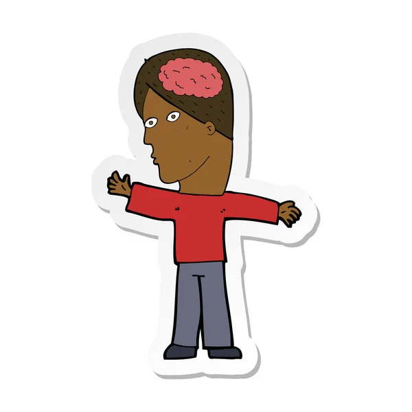 Sticker of a cartoon man with brain — Stock Vector