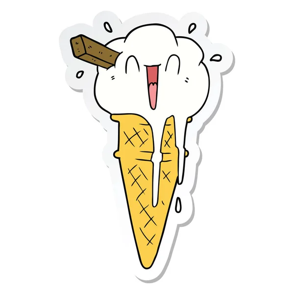 Sticker of a cartoon ice cream — Stock Vector
