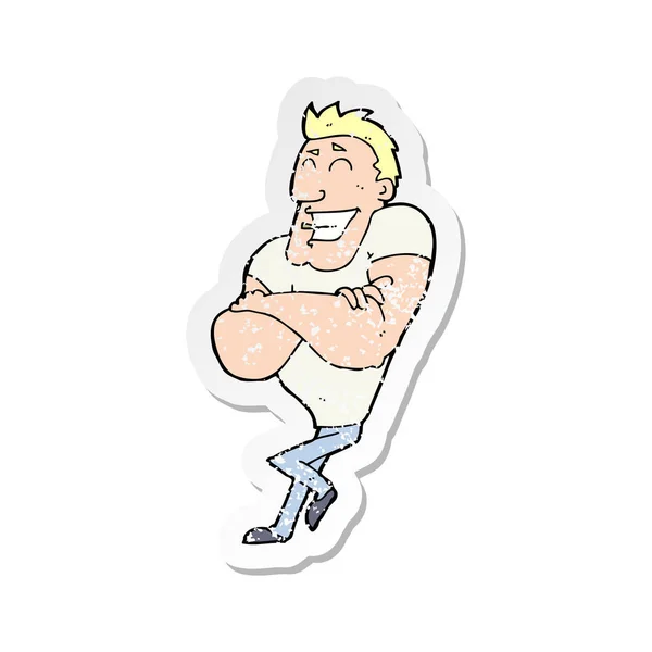 Autocollant de détresse rétro d'un gars de muscle de dessin animé — Image vectorielle