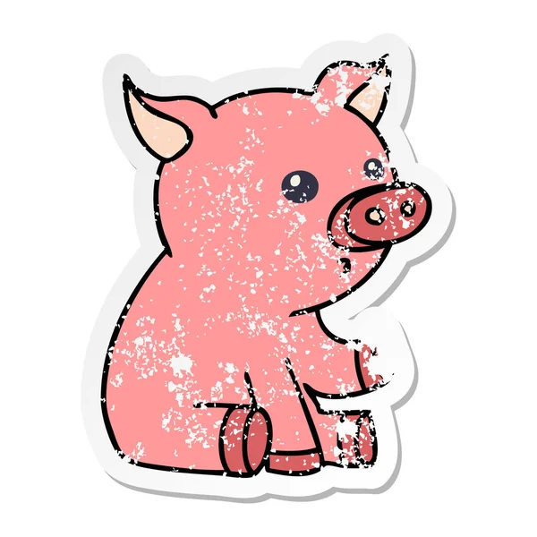 Унылая наклейка причудливой нарисованной вручную мультяшной свиньи — стоковый вектор