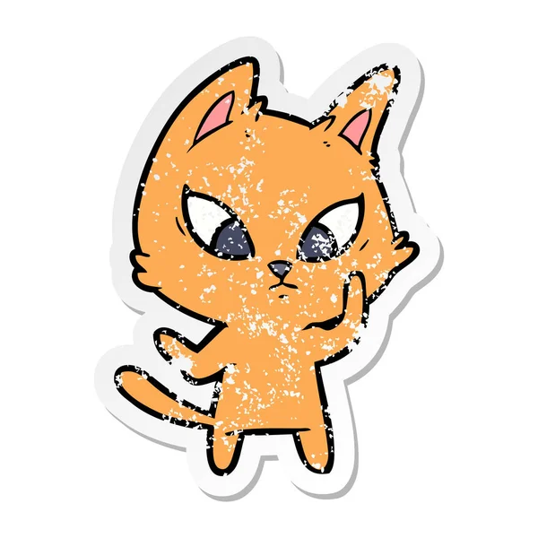 Verontruste sticker van een verward cartoon kat — Stockvector