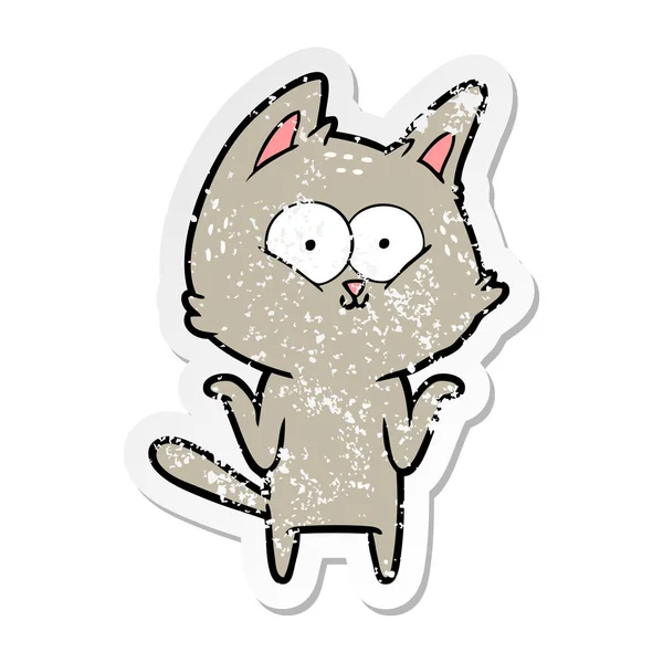 一个卡通猫耸耸肩苦恼的贴纸 — 图库矢量图片