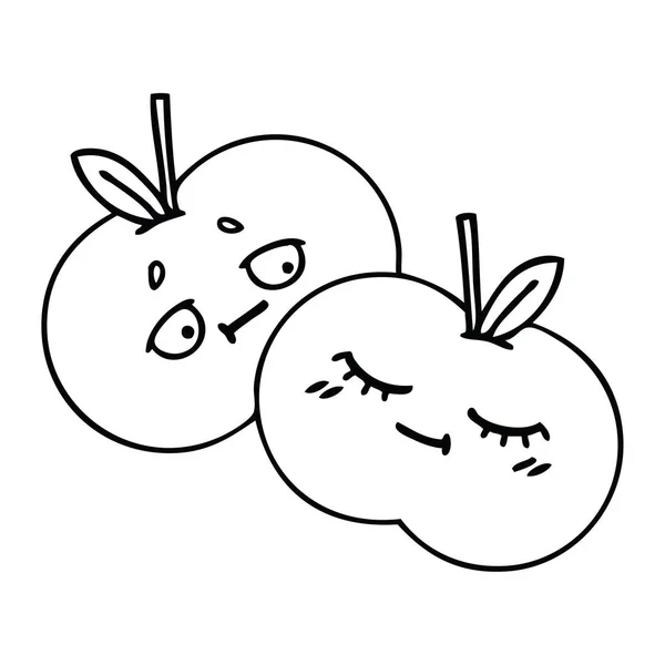 Линия рисования мультяшных яблок — стоковый вектор