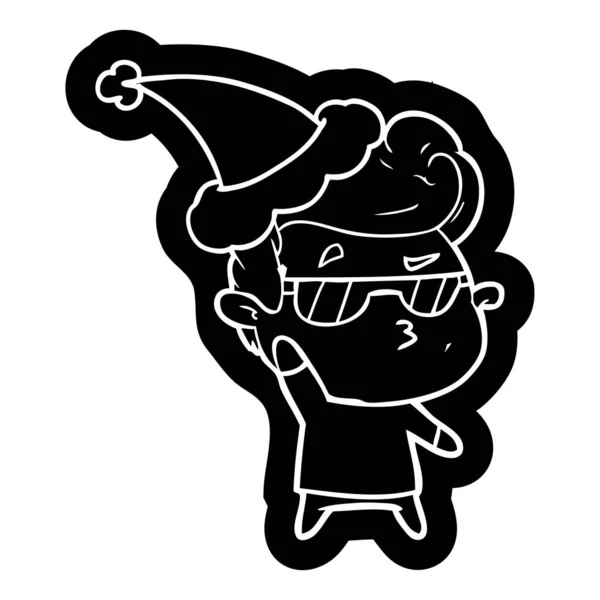 Kreslená ikona skvělý chlap klobouk santa — Stockový vektor