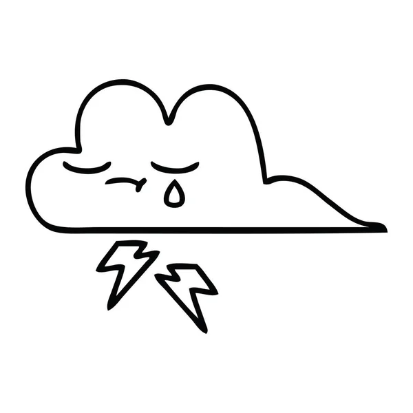 Line Drawing Cartoon Thunder Cloud — Stock Vector