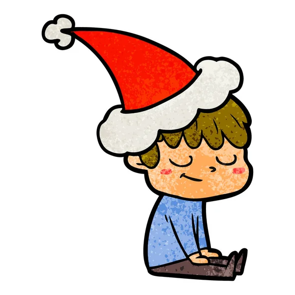 Dibujado Mano Dibujos Animados Texturizados Niño Feliz Con Sombrero Santa — Vector de stock