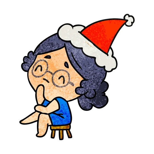 Christmas textured cartoon of kawaii lady — Stock Vector