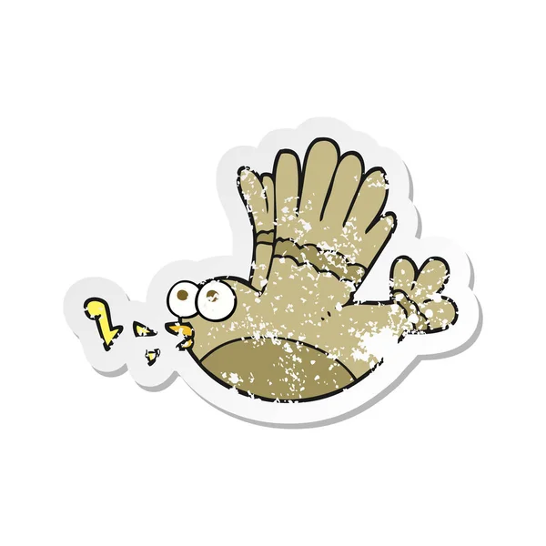 Retro noodlijdende sticker van een cartoon zingende vogel — Stockvector