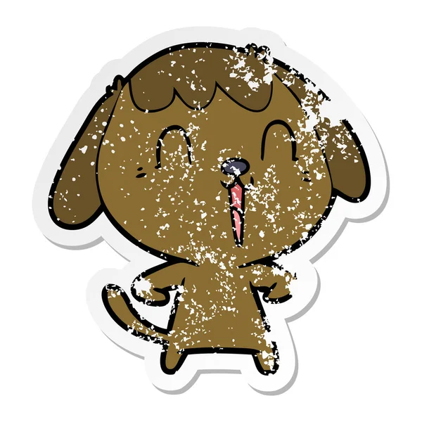 Verontruste sticker van een leuke cartoon hond — Stockvector