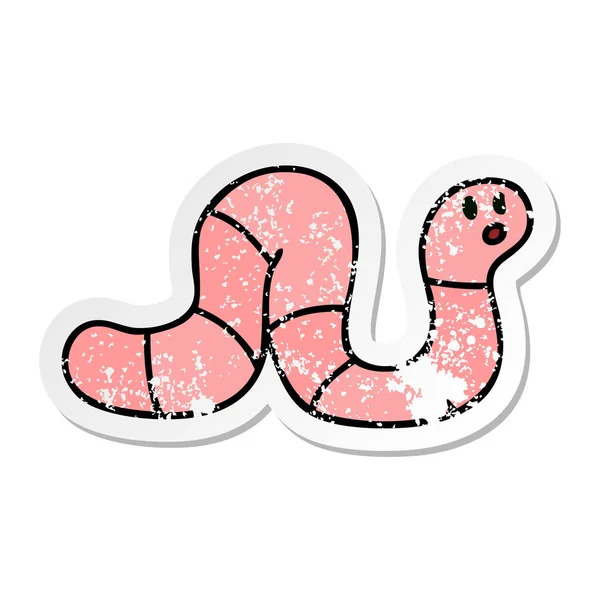 Verontruste Sticker Van Een Eigenzinnige Hand Getrokken Cartoon Worm — Stockvector