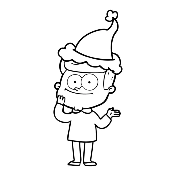 Dibujo en línea de un hombre feliz con sombrero de santa — Archivo Imágenes Vectoriales