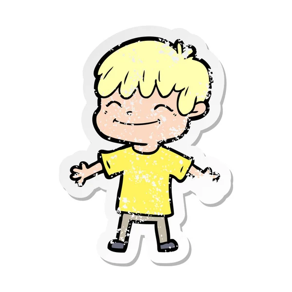 Distressed Sticker Cartoon Happy Boy — Stock Vector