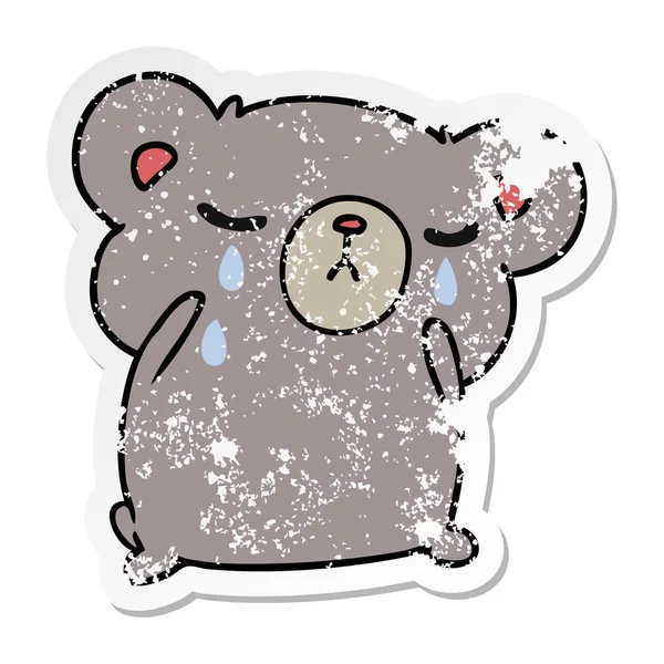 Freehand Drawn Distressed Sticker Cartoon Cute Crying Bear — Stock Vector