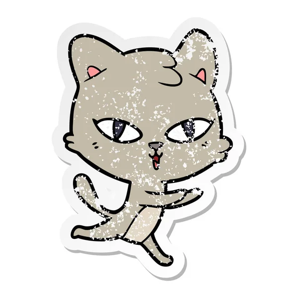Nödställda Klistermärke Tecknad Katt — Stock vektor