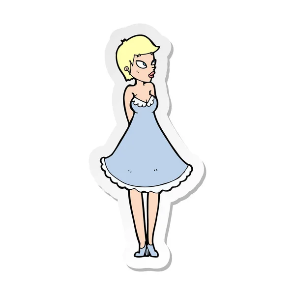 Pegatina de una mujer bonita de dibujos animados en vestido — Vector de stock