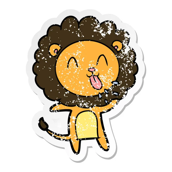 Calcomanía angustiada de un león de dibujos animados feliz — Archivo Imágenes Vectoriales