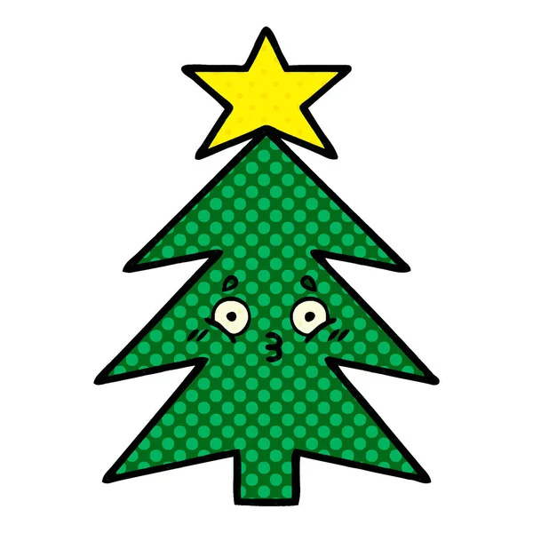 Cómic estilo de dibujos animados árbol de Navidad — Vector de stock