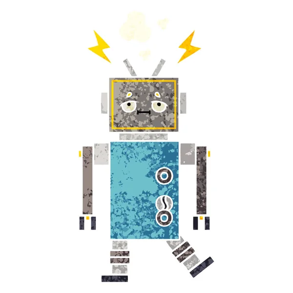 Retro Illustration Style Cartoon Malfunctioning Robot — Stock Vector