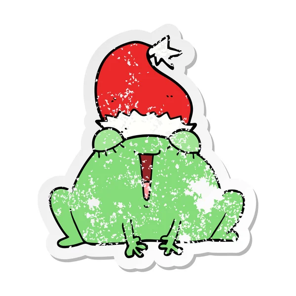 Aufkleber Eines Niedlichen Cartoon Weihnachtsfroschs — Stockvektor