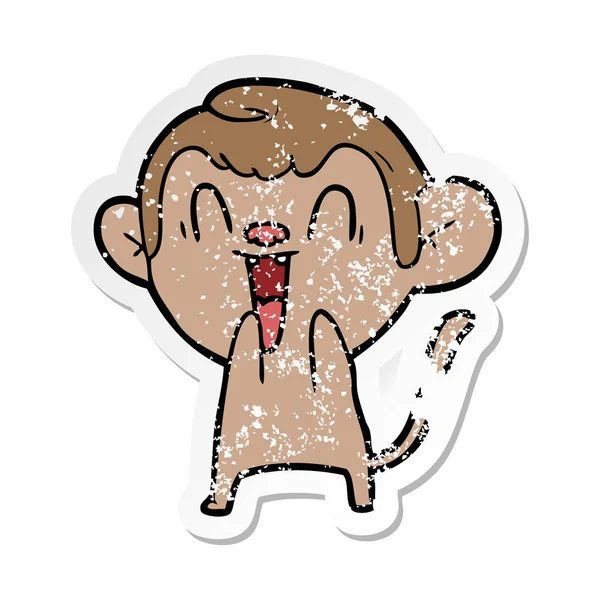 Distressed sticker of a cartoon laughing monkey — Stock Vector