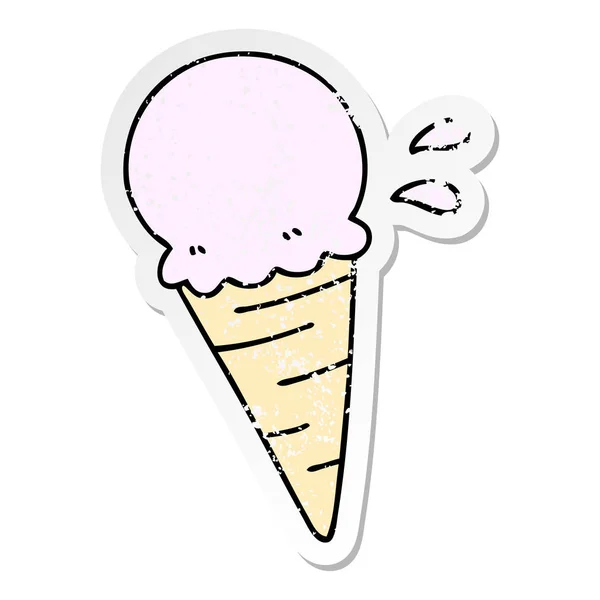 Beunruhigt Aufkleber eines skurrilen handgezeichneten Cartoon-Vanille-Eis cr — Stockvektor