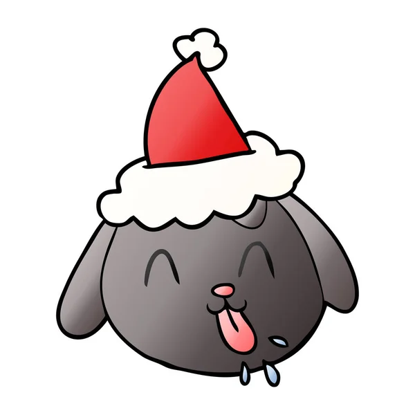 Desenho animado de gradiente de uma cara de cão usando chapéu de santa — Vetor de Stock