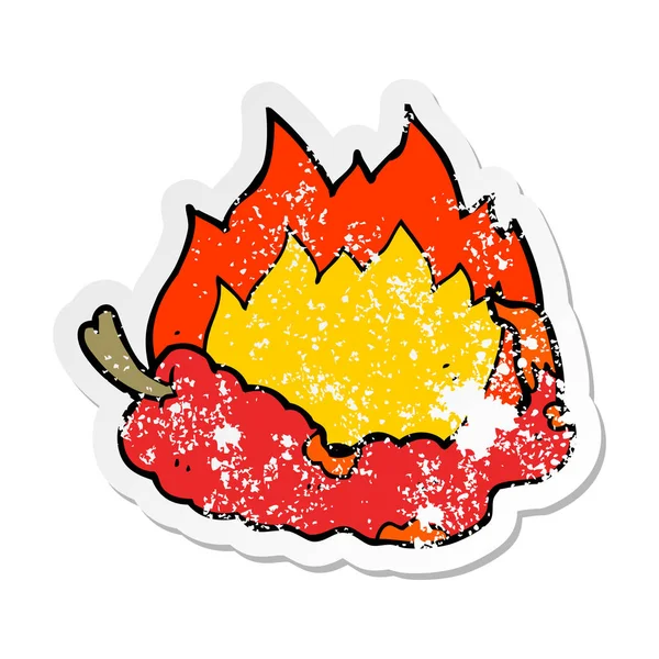 Verontruste sticker van een cartoon hot chili peper — Stockvector