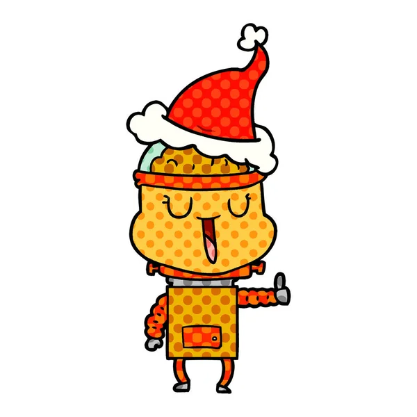 サンタの帽子をかぶってロボットの幸せな漫画スタイルのイラスト — ストックベクタ