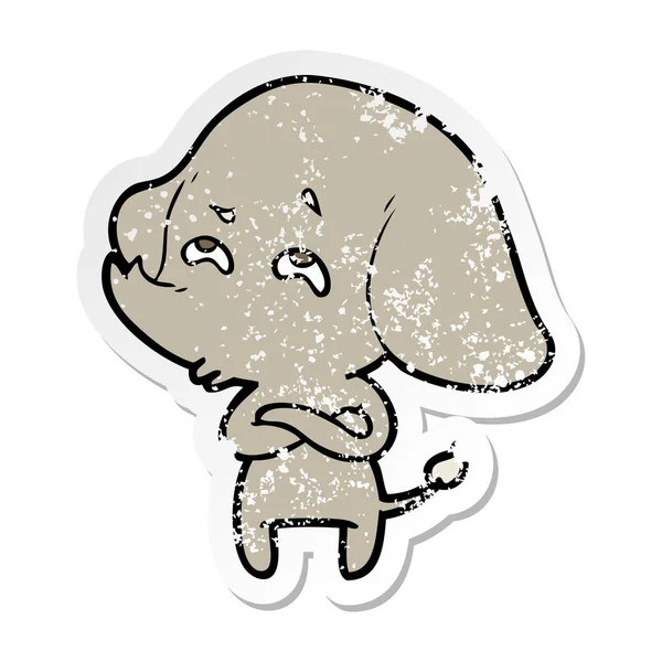 Pegatina angustiada de un elefante de dibujos animados recordando — Vector de stock