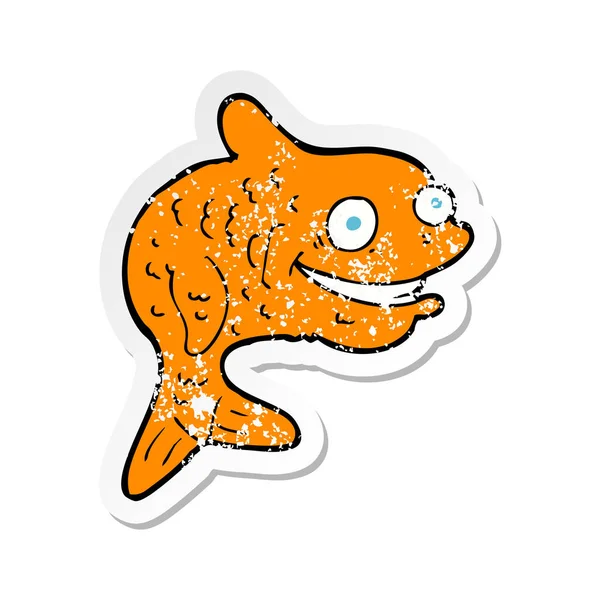 Retro Distressed Sticker Cartoon Happy Fish — Stock Vector