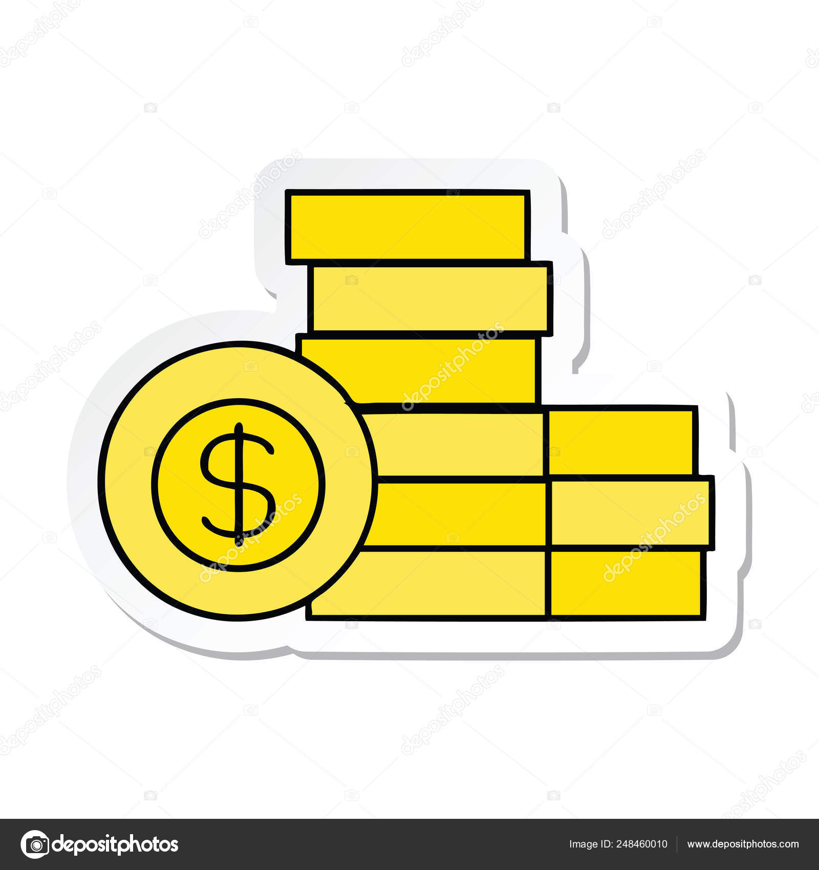 一个可爱的卡通堆的钱贴纸图库矢量图©lineartestpilot 248460010