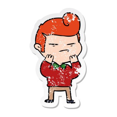 moda saç ile bir çizgi film serin adamın sıkıntılı etiket kesmek