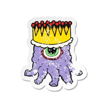 bir çizgi film uzaylı Kral Retro sıkıntılı etiket