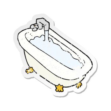 çizgi film banyo su dolu Retro sıkıntılı etiket